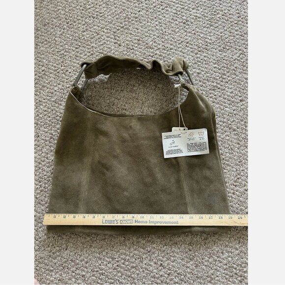 Free People NWT Bobbi Slouch Suede Leather Olive Green Tote - Picture 9 of 12